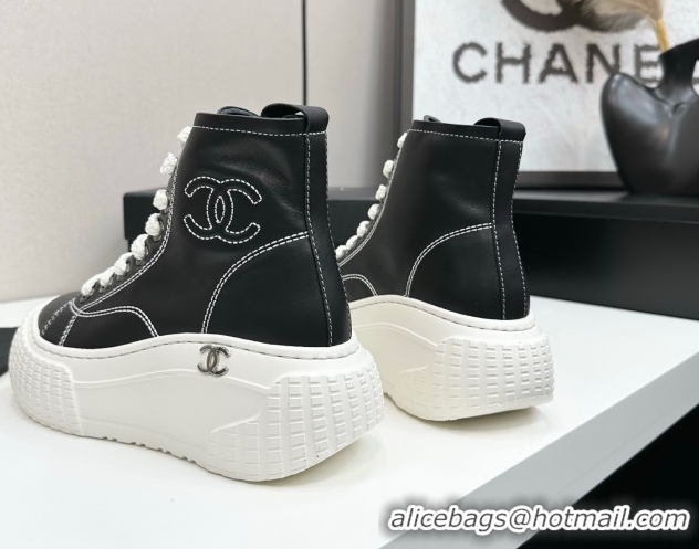 Good Quality Chanel Calfskin Leather High Top Platform Sneakers Black 2025 CH110106