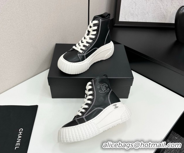 Good Quality Chanel Calfskin Leather High Top Platform Sneakers Black 2025 CH110106