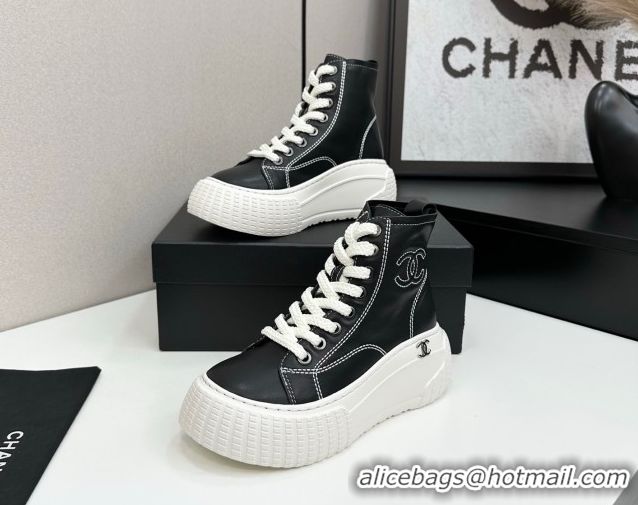 Good Quality Chanel Calfskin Leather High Top Platform Sneakers Black 2025 CH110106