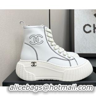 Sophisticated Chanel Calfskin Leather High Top Platform Sneakers White 2025 CH110106
