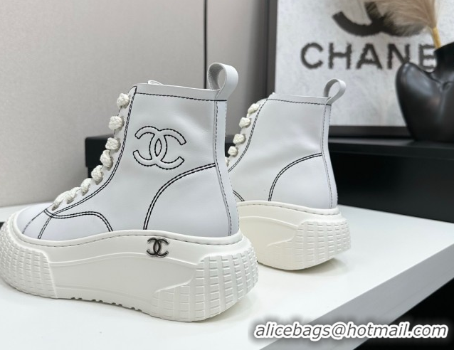 Sophisticated Chanel Calfskin Leather High Top Platform Sneakers White 2025 CH110106