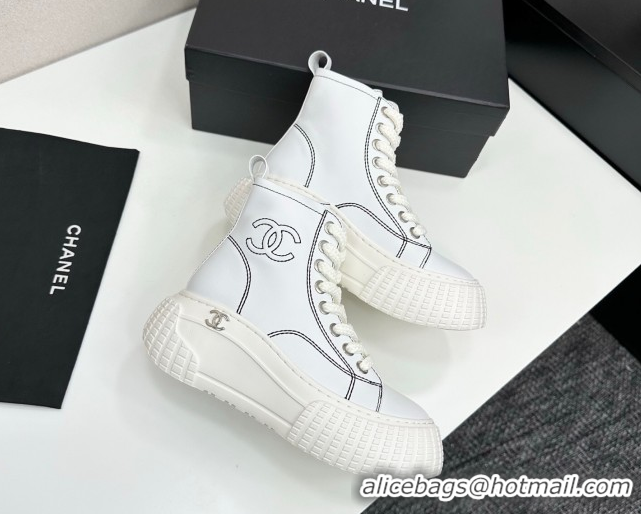 Sophisticated Chanel Calfskin Leather High Top Platform Sneakers White 2025 CH110106