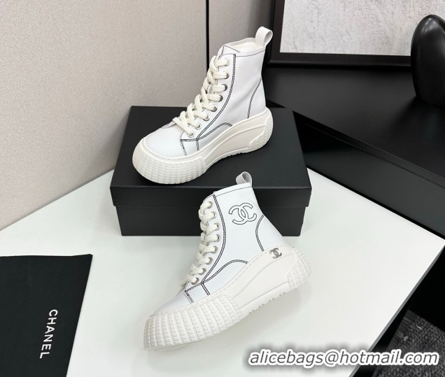 Sophisticated Chanel Calfskin Leather High Top Platform Sneakers White 2025 CH110106