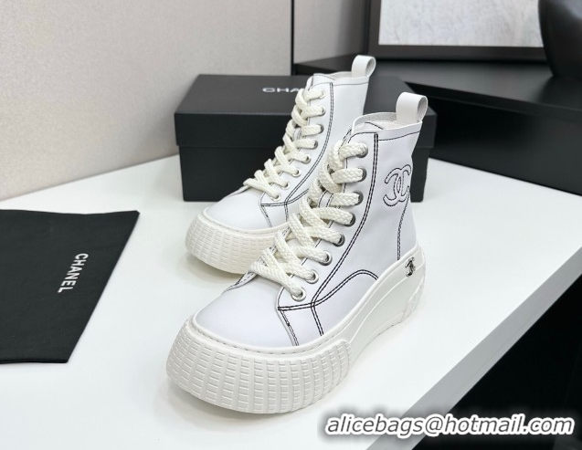 Sophisticated Chanel Calfskin Leather High Top Platform Sneakers White 2025 CH110106