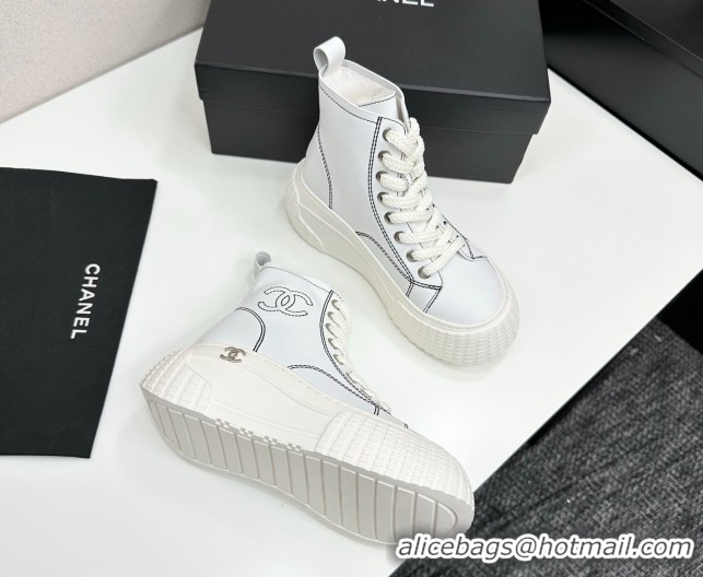 Sophisticated Chanel Calfskin Leather High Top Platform Sneakers White 2025 CH110106