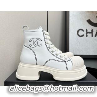 Stylish Chanel Calfskin Leather High Top Platform Sneakers White 2025 CH110107 1101053