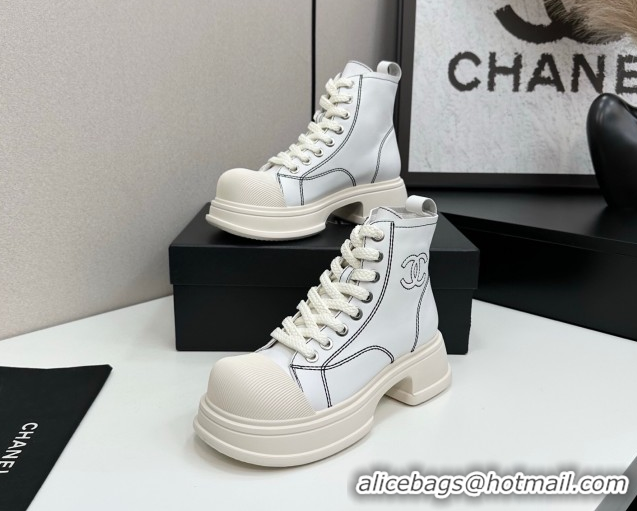 Stylish Chanel Calfskin Leather High Top Platform Sneakers White 2025 CH110107 1101053