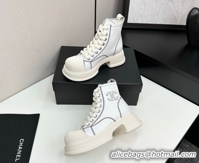 Stylish Chanel Calfskin Leather High Top Platform Sneakers White 2025 CH110107 1101053