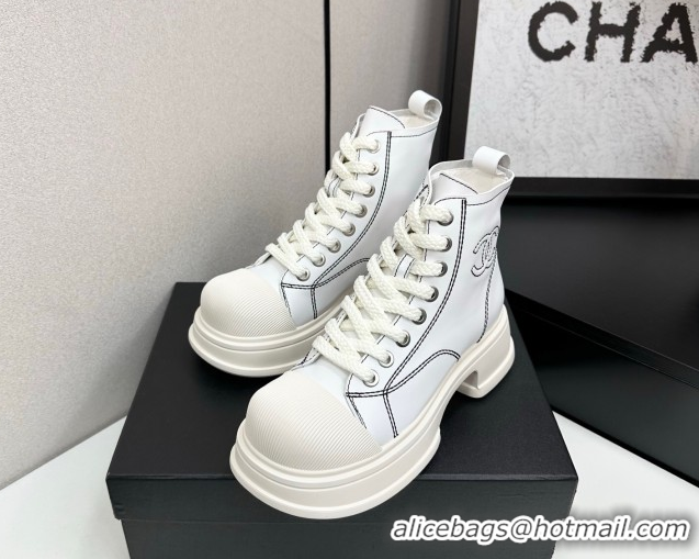 Stylish Chanel Calfskin Leather High Top Platform Sneakers White 2025 CH110107 1101053