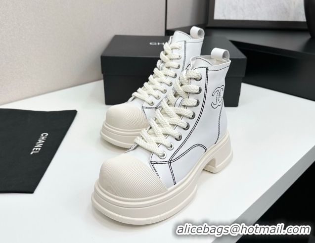 Stylish Chanel Calfskin Leather High Top Platform Sneakers White 2025 CH110107 1101053