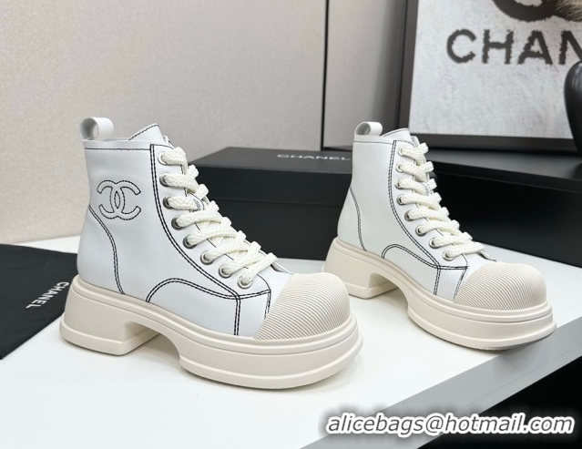 Stylish Chanel Calfskin Leather High Top Platform Sneakers White 2025 CH110107 1101053