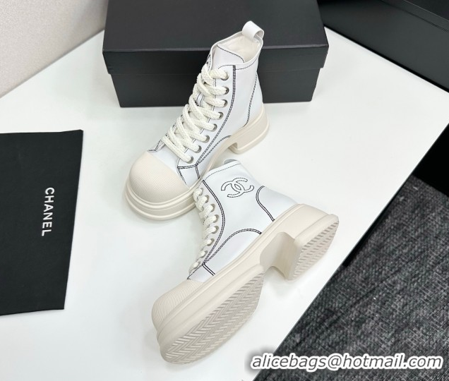 Stylish Chanel Calfskin Leather High Top Platform Sneakers White 2025 CH110107 1101053