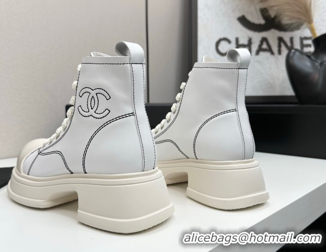 Stylish Chanel Calfskin Leather High Top Platform Sneakers White 2025 CH110107 1101053