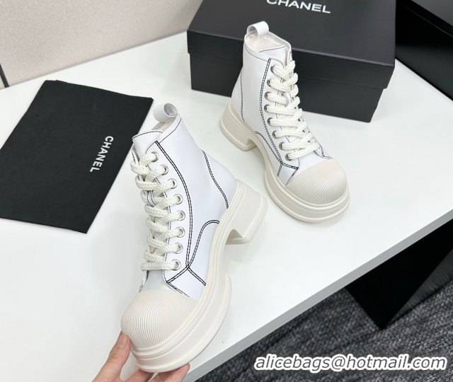 Stylish Chanel Calfskin Leather High Top Platform Sneakers White 2025 CH110107 1101053