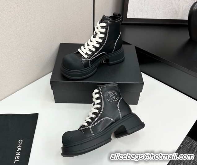 Pretty Style Chanel Calfskin Leather High Top Platform Sneakers Black 2025 CH110107