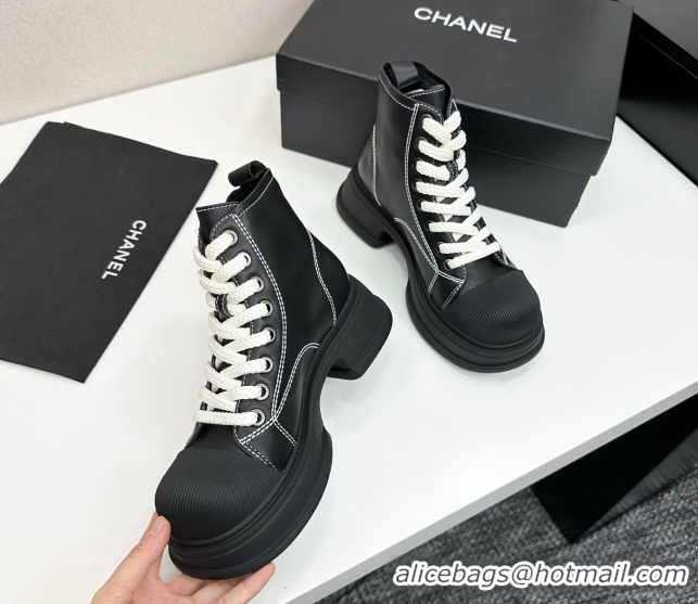 Pretty Style Chanel Calfskin Leather High Top Platform Sneakers Black 2025 CH110107
