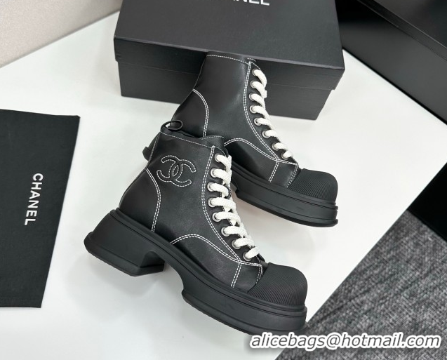 Pretty Style Chanel Calfskin Leather High Top Platform Sneakers Black 2025 CH110107