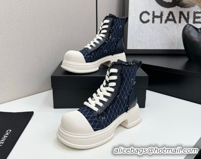 Best Price Chanel Quilted Denim and Fringe High Top Platform Sneakers Dark Blue 2025 CH110108