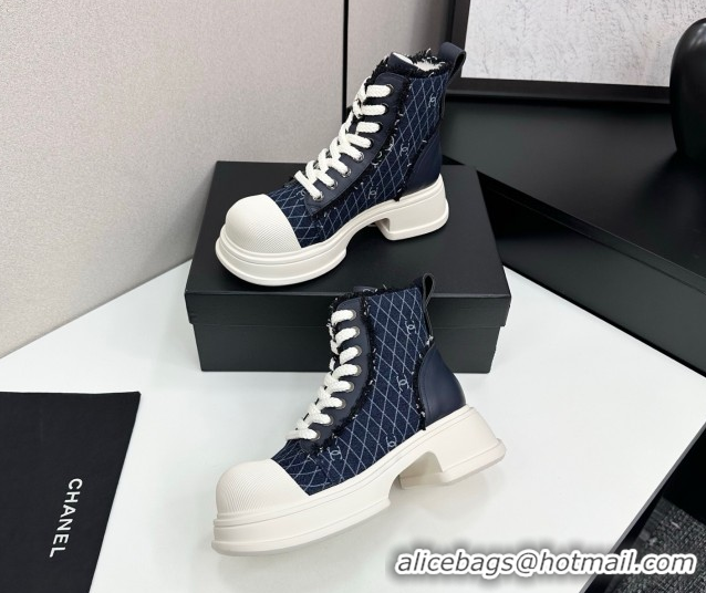 Best Price Chanel Quilted Denim and Fringe High Top Platform Sneakers Dark Blue 2025 CH110108