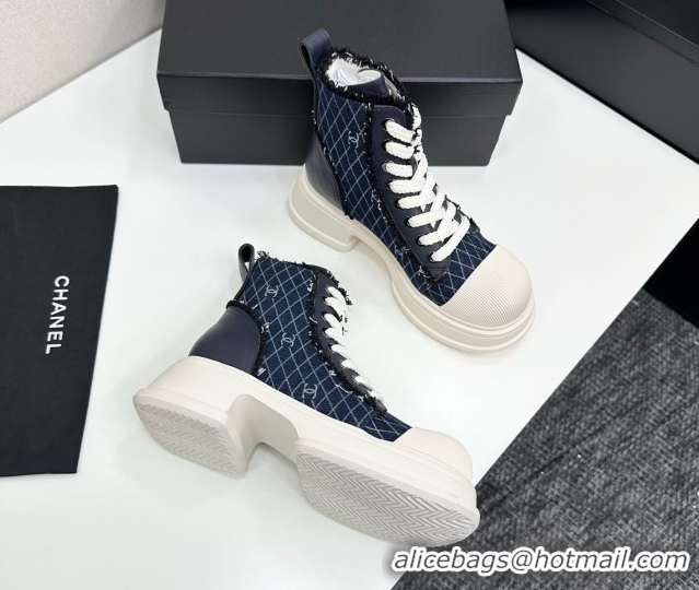 Best Price Chanel Quilted Denim and Fringe High Top Platform Sneakers Dark Blue 2025 CH110108