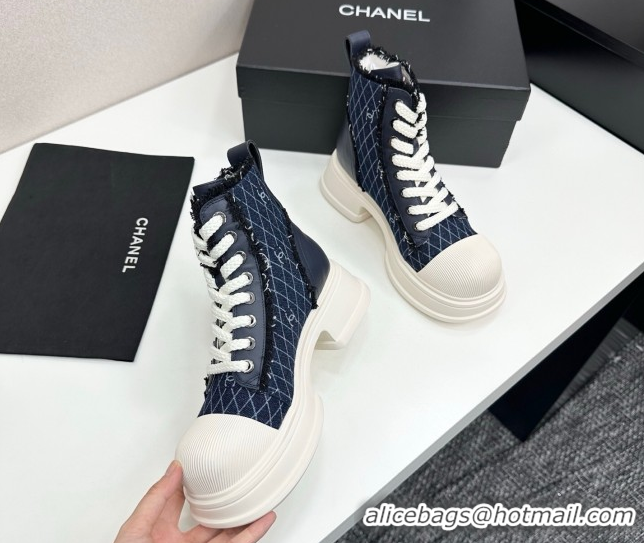 Best Price Chanel Quilted Denim and Fringe High Top Platform Sneakers Dark Blue 2025 CH110108