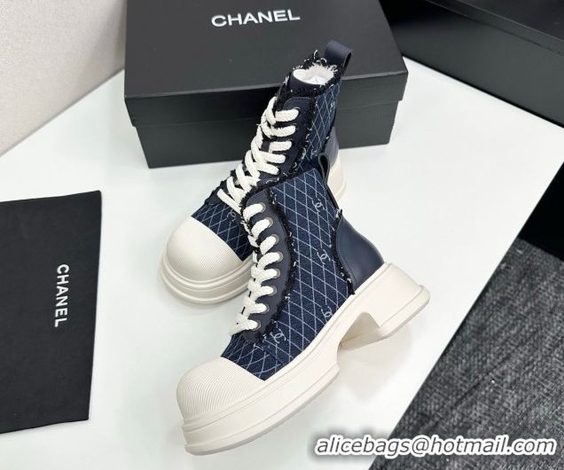 Best Price Chanel Quilted Denim and Fringe High Top Platform Sneakers Dark Blue 2025 CH110108
