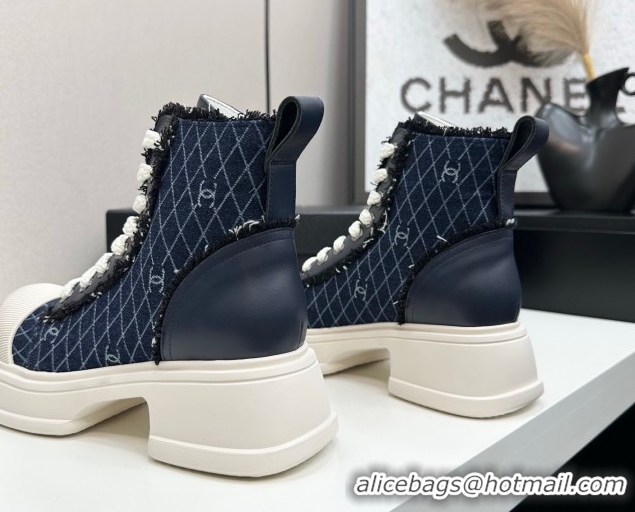 Best Price Chanel Quilted Denim and Fringe High Top Platform Sneakers Dark Blue 2025 CH110108
