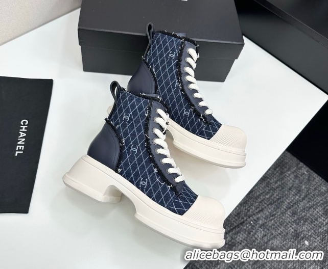 Best Price Chanel Quilted Denim and Fringe High Top Platform Sneakers Dark Blue 2025 CH110108