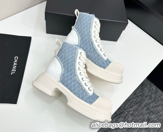 Durable Chanel Quilted Denim and Fringe High Top Platform Sneakers Light Blue 2025 CH110108