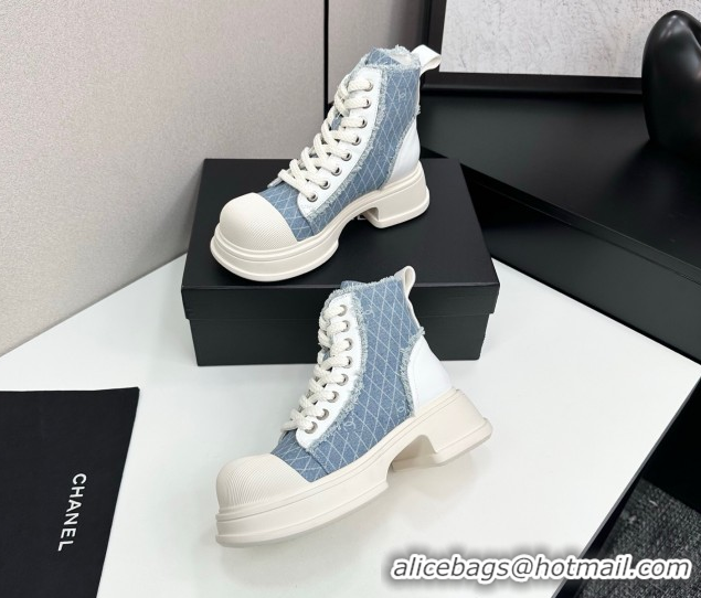 Durable Chanel Quilted Denim and Fringe High Top Platform Sneakers Light Blue 2025 CH110108