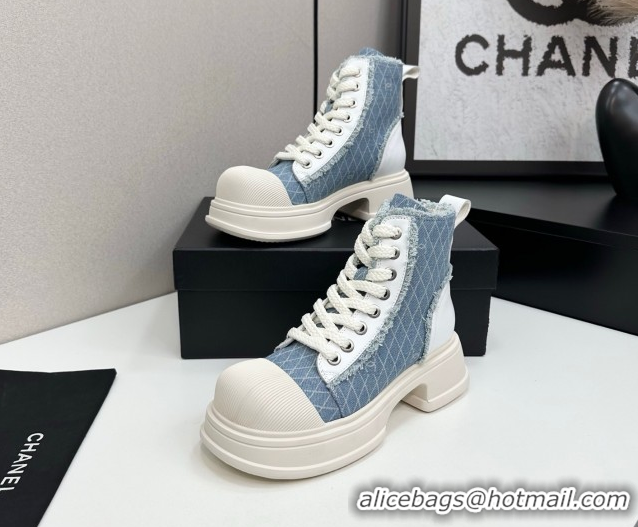 Durable Chanel Quilted Denim and Fringe High Top Platform Sneakers Light Blue 2025 CH110108
