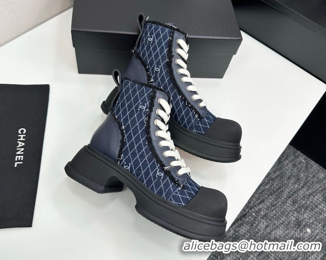 Grade Quality Chanel Quilted Denim and Fringe High Top Platform Sneakers Navy Blue 2025 CH110108
