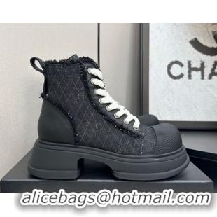Perfect Chanel Quilted Denim and Fringe High Top Platform Sneakers Black2 2025 CH110108