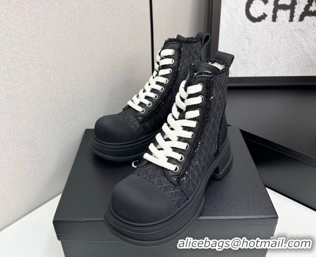Perfect Chanel Quilted Denim and Fringe High Top Platform Sneakers Black2 2025 CH110108