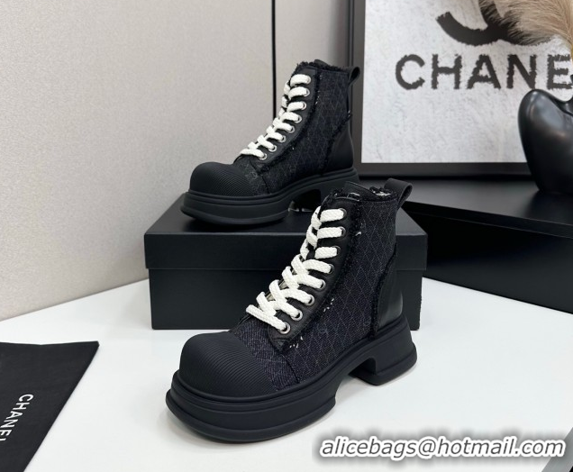 Perfect Chanel Quilted Denim and Fringe High Top Platform Sneakers Black2 2025 CH110108