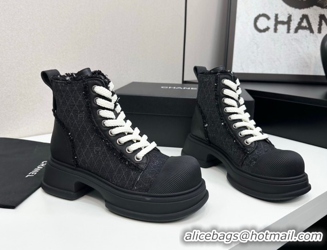 Perfect Chanel Quilted Denim and Fringe High Top Platform Sneakers Black2 2025 CH110108