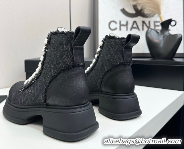 Perfect Chanel Quilted Denim and Fringe High Top Platform Sneakers Black2 2025 CH110108