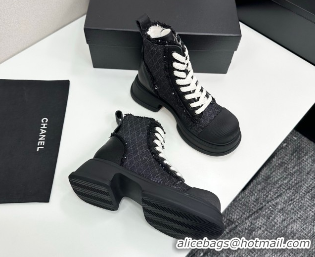 Perfect Chanel Quilted Denim and Fringe High Top Platform Sneakers Black2 2025 CH110108