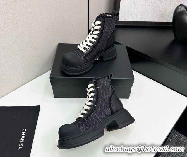 Perfect Chanel Quilted Denim and Fringe High Top Platform Sneakers Black2 2025 CH110108
