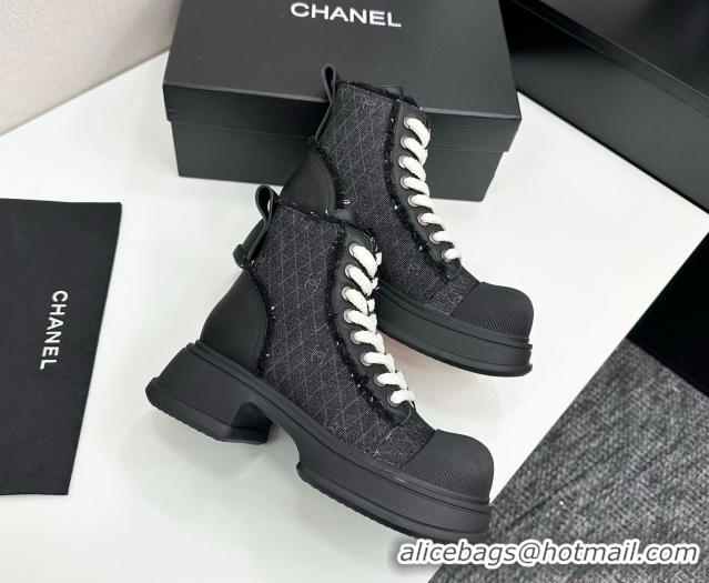 Perfect Chanel Quilted Denim and Fringe High Top Platform Sneakers Black2 2025 CH110108