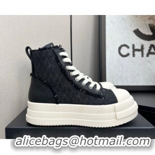 Discount Chanel Quilted Denim and Fringe High Top Platform Sneakers Black 2025 CH110109