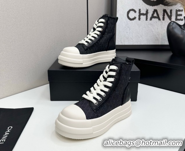 Discount Chanel Quilted Denim and Fringe High Top Platform Sneakers Black 2025 CH110109