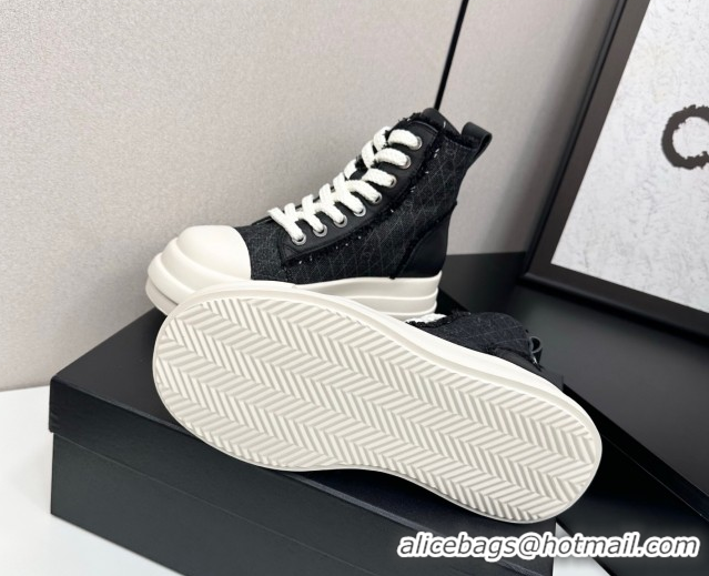 Discount Chanel Quilted Denim and Fringe High Top Platform Sneakers Black 2025 CH110109