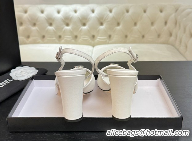 Sumptuous Chanel Lambskin and Calfskin Leather Slingback Pumps 9cm with Strass CC White 2025 CH110301