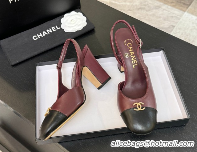 Top Design Chanel Lambskin and Calfskin Leather Slingback Pumps 9cm with Strass CC Burgundy 2025 CH110301