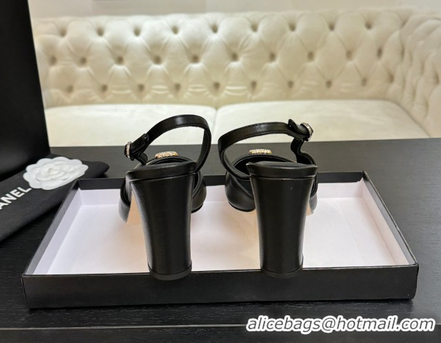 Unique Discount Chanel Lambskin and Calfskin Leather Slingback Pumps 9cm with Strass CC Black 2025 CH110301