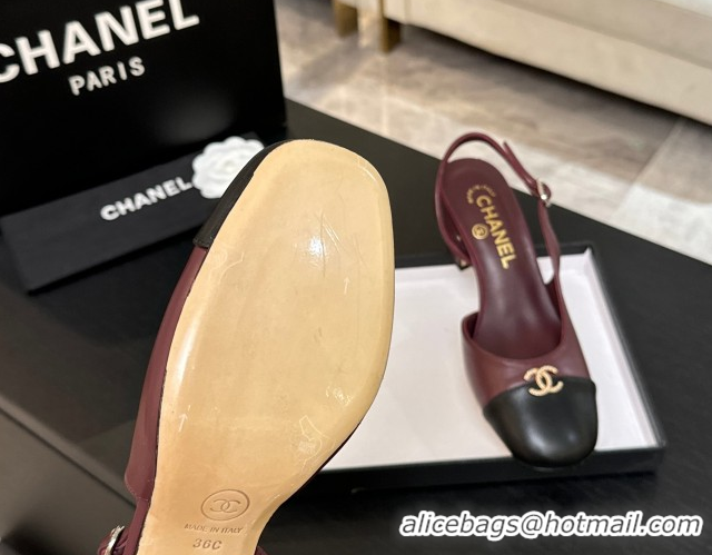 Stylish Chanel Lambskin and Calfskin Leather Slingback Pumps 6.5cm with Strass CC Burgundy CH110301
