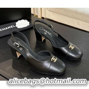 Shop Cheap Chanel Lambskin and Calfskin Leather Slingback Pumps 6.5cm with Strass CC Black 2025 CH110301