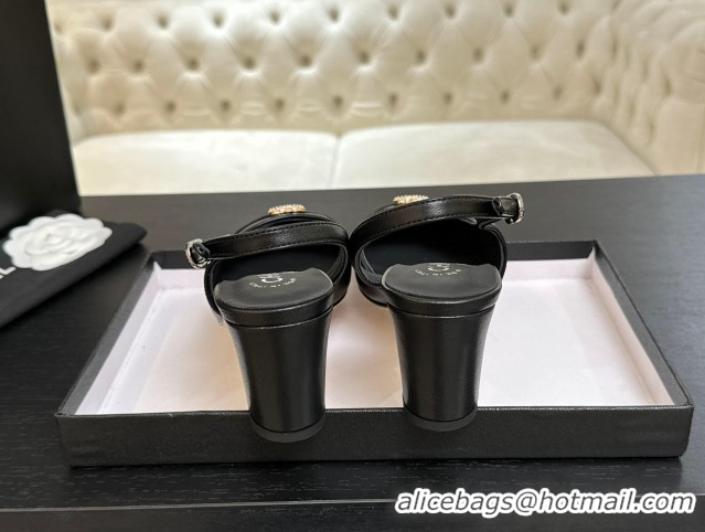 Shop Cheap Chanel Lambskin and Calfskin Leather Slingback Pumps 6.5cm with Strass CC Black 2025 CH110301