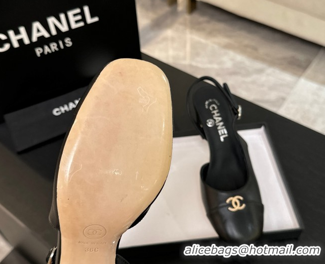 Shop Cheap Chanel Lambskin and Calfskin Leather Slingback Pumps 6.5cm with Strass CC Black 2025 CH110301